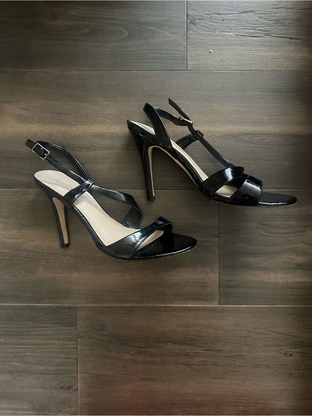 Aldo Black Patent High Heel Slingback Sandals